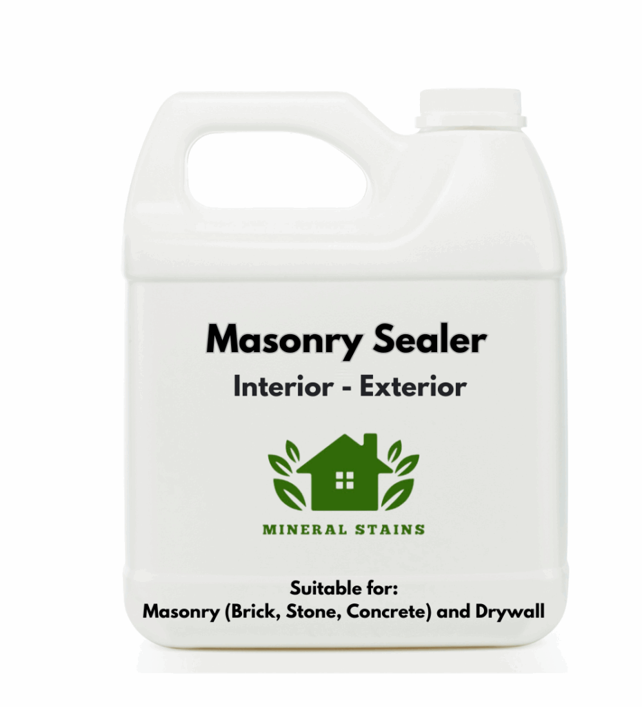 Worker applying Mineral Stains Masonry Sealer to exterior brick wall — breathable, siloxane-modified, water-based sealer that protects masonry from moisture and weathering.